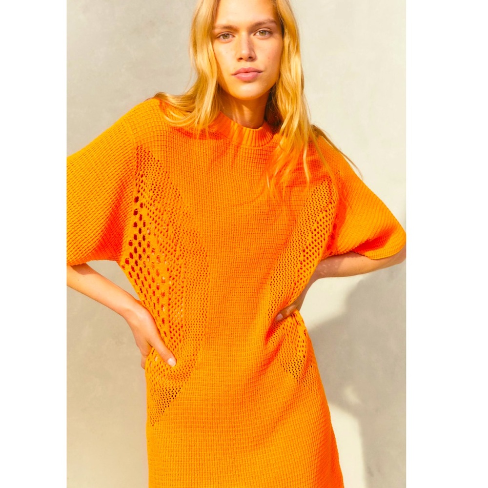 H&M Orange Crochet Cotton Knit Mini Dress